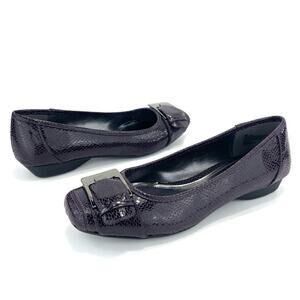 Liz & Co Flat Shoes Size 8 Purple Faux Leather Snake Print Embossed Padded Comfy